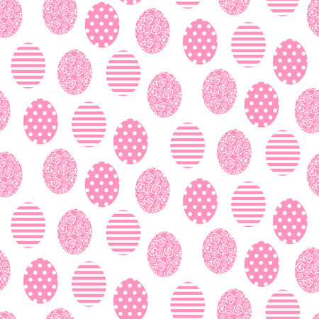 Easter pink and white cute egg seamless vector pattern.のイラスト素材