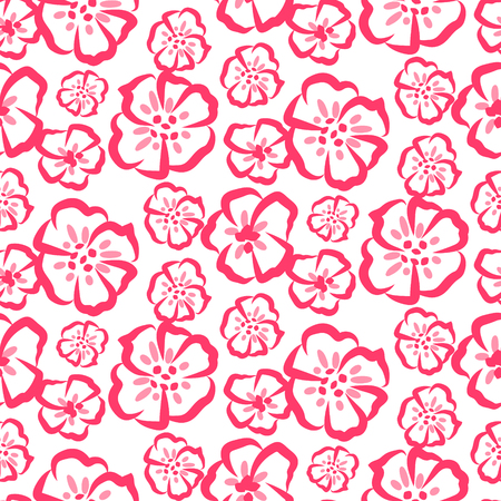 Rose and white sketch simple flower vector seamless pattern.のイラスト素材