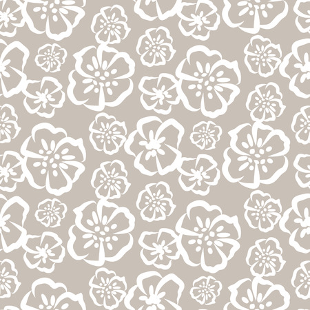 Tender grey and white sketch simple flower vector seamless pattern.のイラスト素材