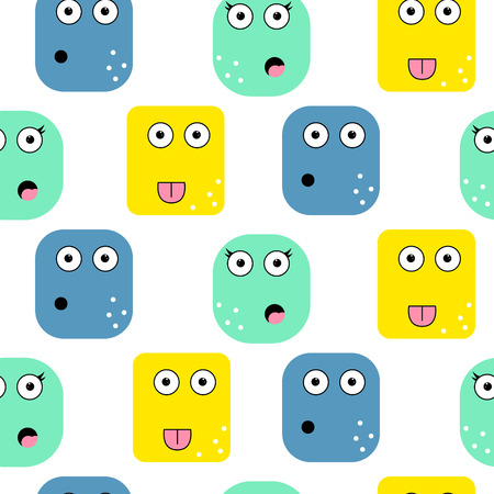 Emoji faces seamless vector pattern. Funny emoticon style repeat background.の写真素材