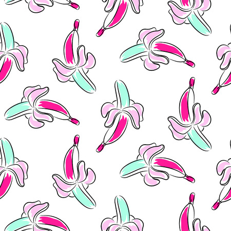 Abstract banana pop art vector seamless pattern. Pink and blue repeat fruit background.の写真素材
