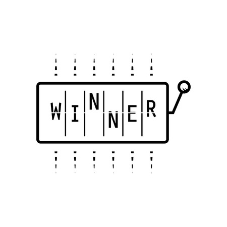 Slot machine with word winner shirt design vector. Line style black on white roulette illustration.のイラスト素材