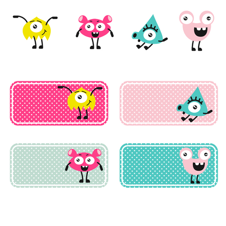 Cute monsters vector creations. Simple magic creatures label icons for kids stickers.の写真素材