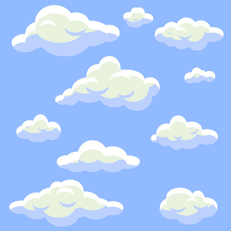Cartoon clouds isolated on blue sky vector set. Fluffy clouds flat style.のイラスト素材