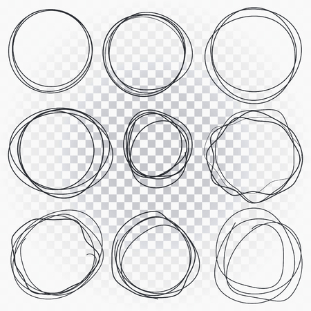 Hand drawn line sketched circles set. Scribble doodle circles for message mark design element.の写真素材