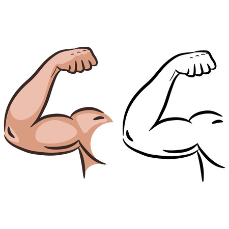 Strong muscle arm sketch line vector. Male powerful arm flex silhouette.のイラスト素材