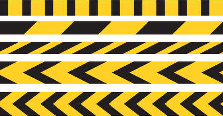 Caution tape border vector. Black and yellow stripes danger notice sign.のイラスト素材