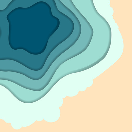 Paper cut and craft style beach and sea top view. Summer time vector water layers empty background.のイラスト素材