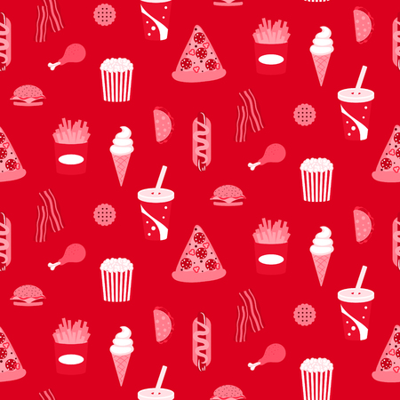Street food seamless paper pattern background design. Fast food icons for wrap paper template.のイラスト素材