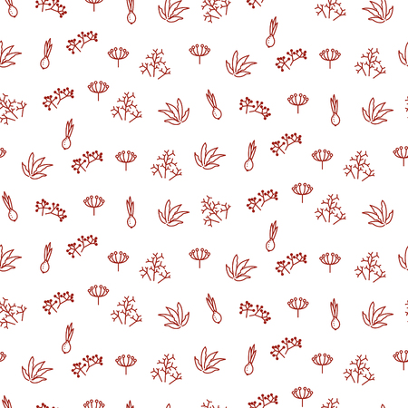 Herbs icons seamless vector pattern. Simple line style seasoning background.のイラスト素材
