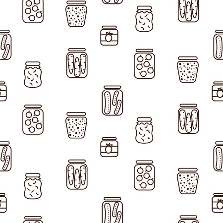 Canned food icon seamless vector pattern. Vegetable in jars icons simple background.のイラスト素材