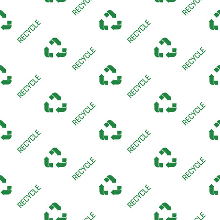Recycled paper green symbol pattern. Seamless flat vector cartoon illustration. Recycle icon symbol texture.のイラスト素材