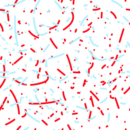 Seamless chaotic shreds pattern. Particles trendy abstract background. Red and blue scratches backdrop.のイラスト素材