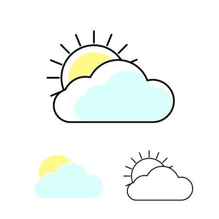 Sun and clouds weather vector icons. Outline cloud symbols with fill. Web and mobile app elements icons.のイラスト素材