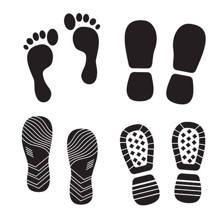 Footprint silhouettes vector icon. Boots and sneakers step marks illustration.のイラスト素材