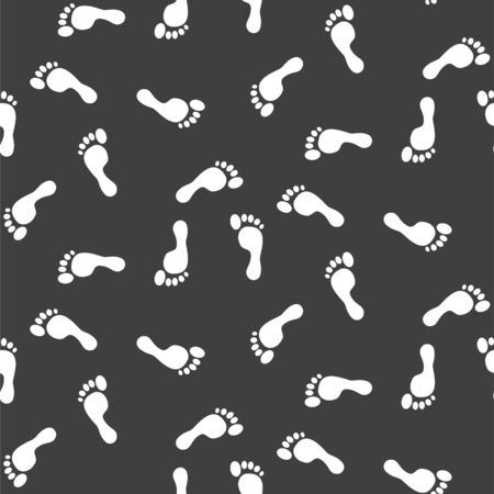 Footprint silhouettes vector seamless pattern black monochrome. Feet prints cartoon background.のイラスト素材