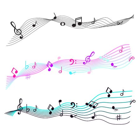 Music notes staff sign symbols. Melody icons wave vector set.のイラスト素材