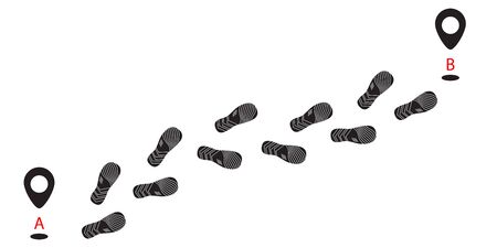 Footprint silhouettes path from A to B points vector icon. Step marks illustration.のイラスト素材