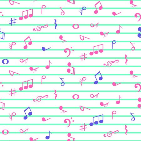 Seamless pattern with music notes symbols. Striped background vector.のイラスト素材
