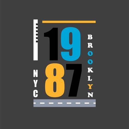 T shirt design 1987 nyc typography vector illustration template. T-shirt print design on dark backdrop.のイラスト素材