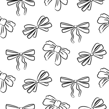 Hand drawn bow ties seamless pattern. Black and white vector sketched bows icon texture.のイラスト素材