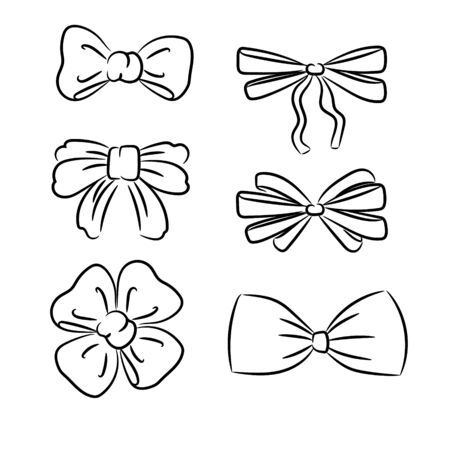 Hand drawn bow ties. Black and white vector sketched bows icon set.のイラスト素材