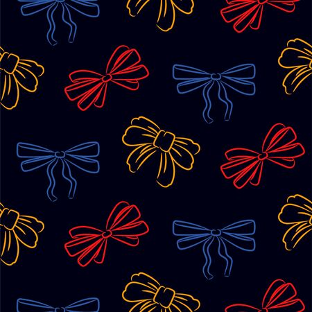 Hand drawn bow ties seamless pattern. Black background vector sketched bows icon texture.のイラスト素材
