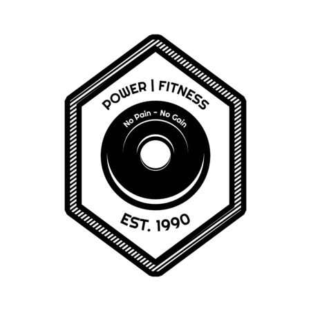 Barbell weights poster design gym sport vector illustration template. T-shirt fitness print design label on white.のイラスト素材