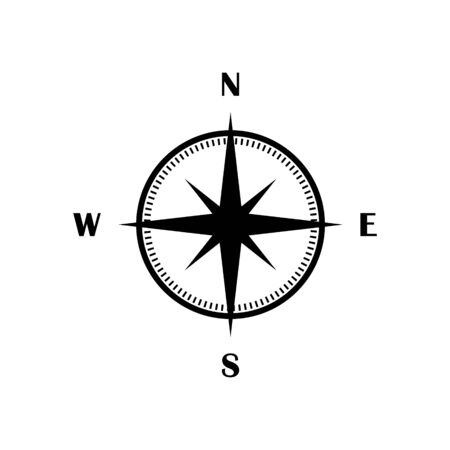 Vector compass icon black isolated flat symbol. Wind rose graphic UI element sign.のイラスト素材