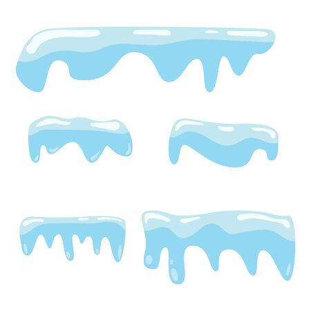 Snow caps, snowballs and snowdrifts set. Winter cartoon decoration element set vector.のイラスト素材