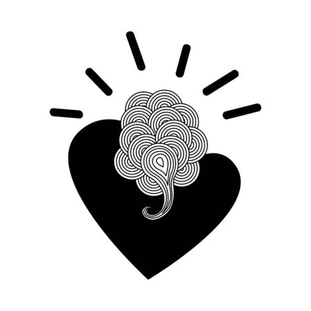 Vector silhouettes heart and swirls love signs for cards and tee print. Abstract love symbols.のイラスト素材
