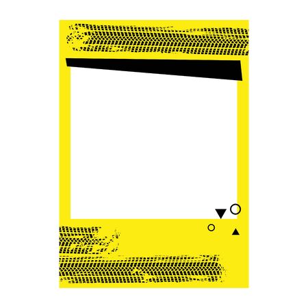 Tire tracks banner advert template A4. Tyre service company flyer poster design with empty copyspace. Wheel treads card print design. Social media promo banner.のイラスト素材