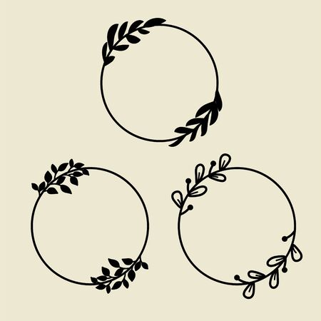 Circle laurel wreath frames with leaves decor. Leaf branch label ornament vector.のイラスト素材