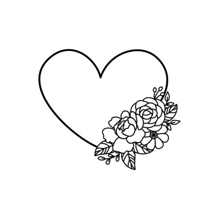 Vector heart border with flower bouquet. Element for valentine card design.のイラスト素材
