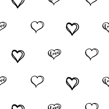 Doodle heart vector seamless doodle texture. Pattern for valentine card design. Love clipart background for scrapbooking.のイラスト素材