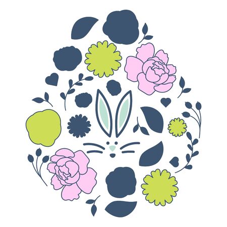 Easter egg floral style with bunny face card design vector. Happy Easter concept.のイラスト素材