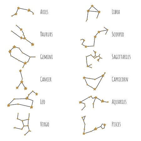 Zodiac constellations vector signs. Horoscope astrology stars symbols.のイラスト素材