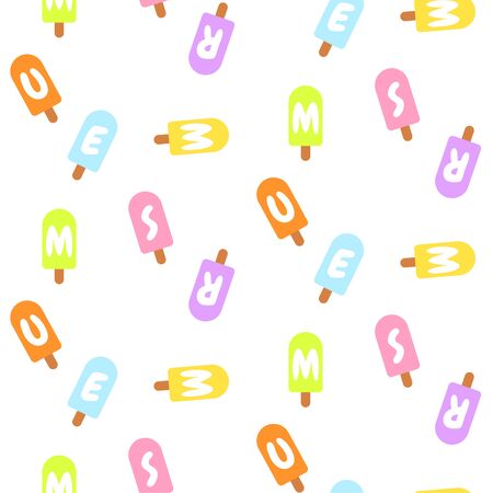 Ice cream pop  with summer letters decor seamless pattern background vectorのイラスト素材
