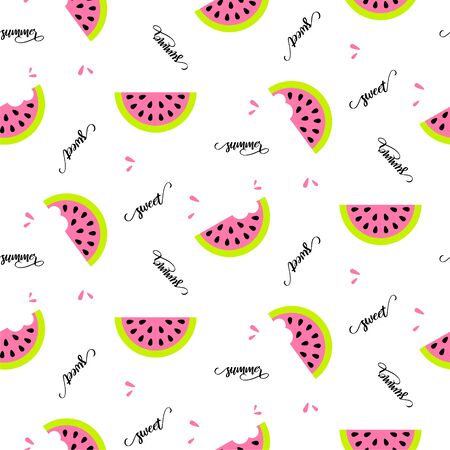 Cute watermelon slices summer seamless pattern background vectorのイラスト素材