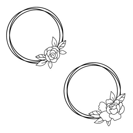 Floral frame circle wreath monogram. Simple borders with flowers papercut template vector.のイラスト素材