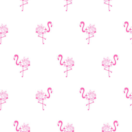 Flamingo pink on white elegant wedding seamless floral floral pattern.のイラスト素材