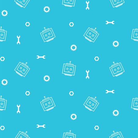 Robots and wrench seamless blue technical pattern vector.のイラスト素材