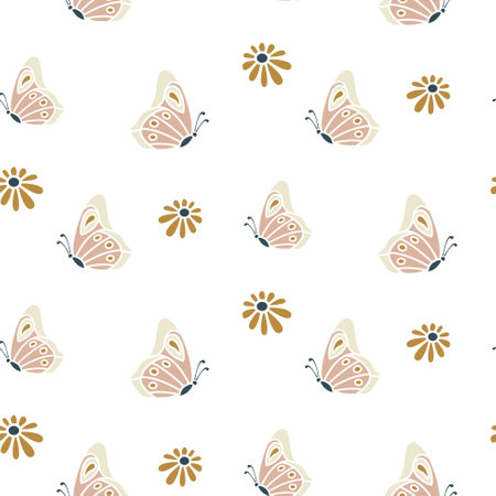 Butterfly and daisy floral seamless pattern background vector.のイラスト素材