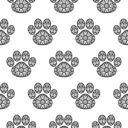 Dog paw mandala ornament style vector print seamless pattern for apparel designのイラスト素材