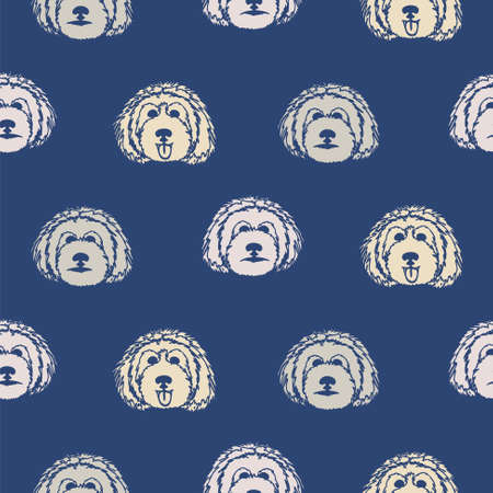 Maltipoo and poodle cartoon dog heads seamless pattern silhouettes.のイラスト素材