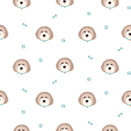 Maltipoo and poodle cartoon dog heads seamless pattern silhouettes.のイラスト素材