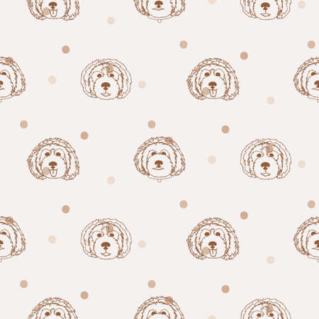 Cartoon dog heads outline dotted seamless pattern silhouettes.のイラスト素材