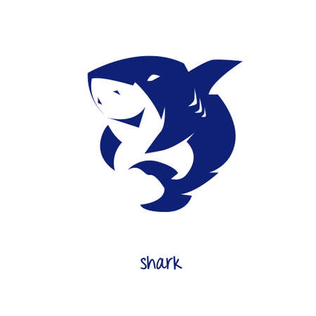 Shark vector logo template. Blue ocean fish cute shark character silhouetteのイラスト素材
