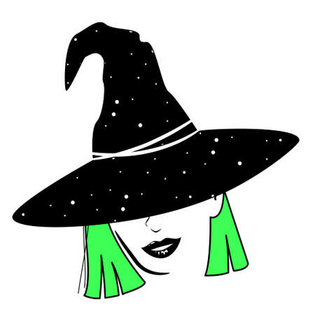 Basic witch Halloween t shirt design with mystic green hair girl in a witchy hat.のイラスト素材