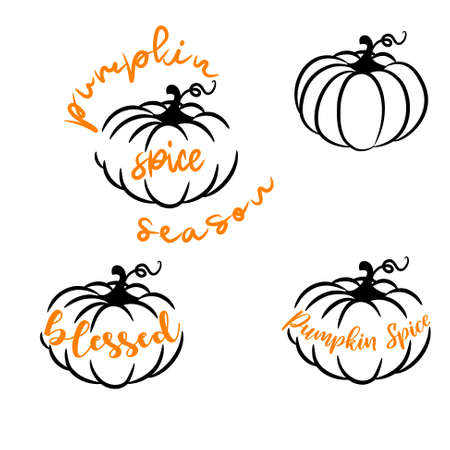 Pumpkin spice season vector icons outline style. Fall seasonal pumpkin designs for cut decorのイラスト素材